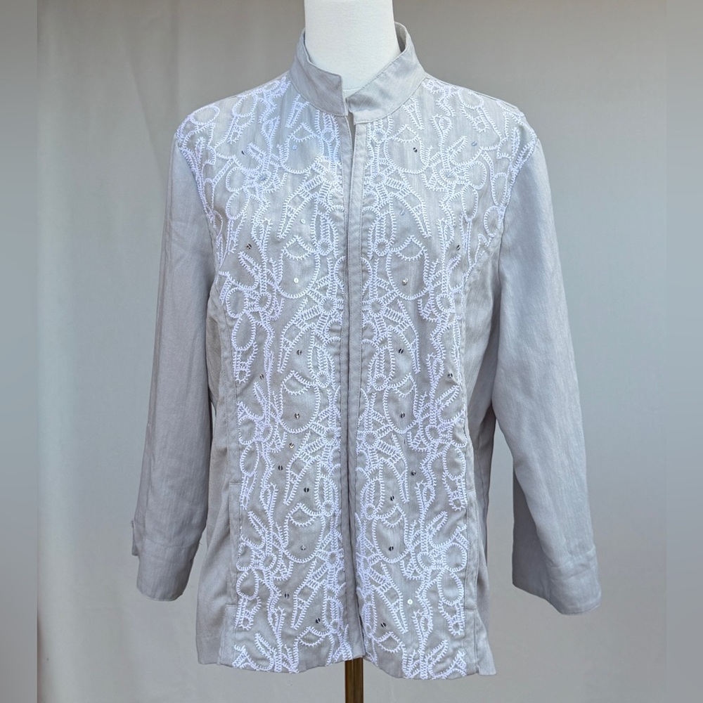 Draper's & Damon's Embroidered Mandarin Collar Jacket | Luxury Resort Top L